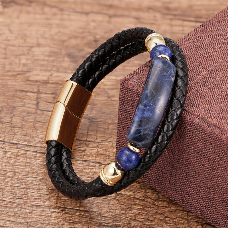 Nimara Ritual Green Aventurine Tiger Eye Green Agate Black Onyx Hematite Stone Luck Leather Magnetic Buckle Bracelet
