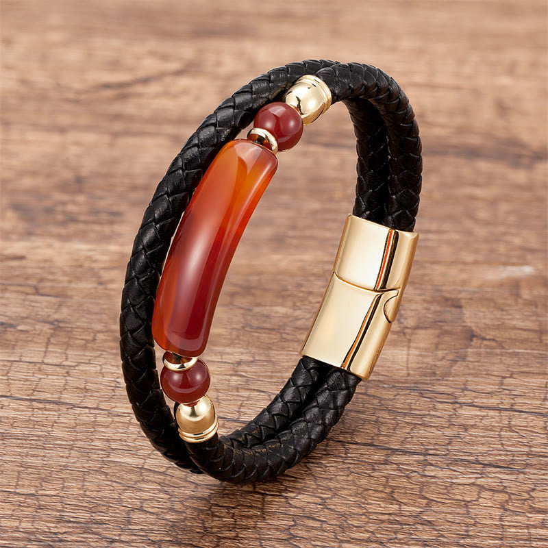 Nimara Ritual Green Aventurine Tiger Eye Green Agate Black Onyx Hematite Stone Luck Leather Magnetic Buckle Bracelet