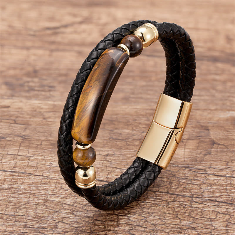 Nimara Ritual Green Aventurine Tiger Eye Green Agate Black Onyx Hematite Stone Luck Leather Magnetic Buckle Bracelet