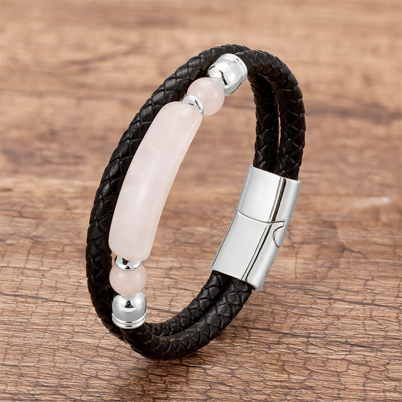 Nimara Ritual Green Aventurine Tiger Eye Green Agate Black Onyx Hematite Stone Luck Leather Magnetic Buckle Bracelet