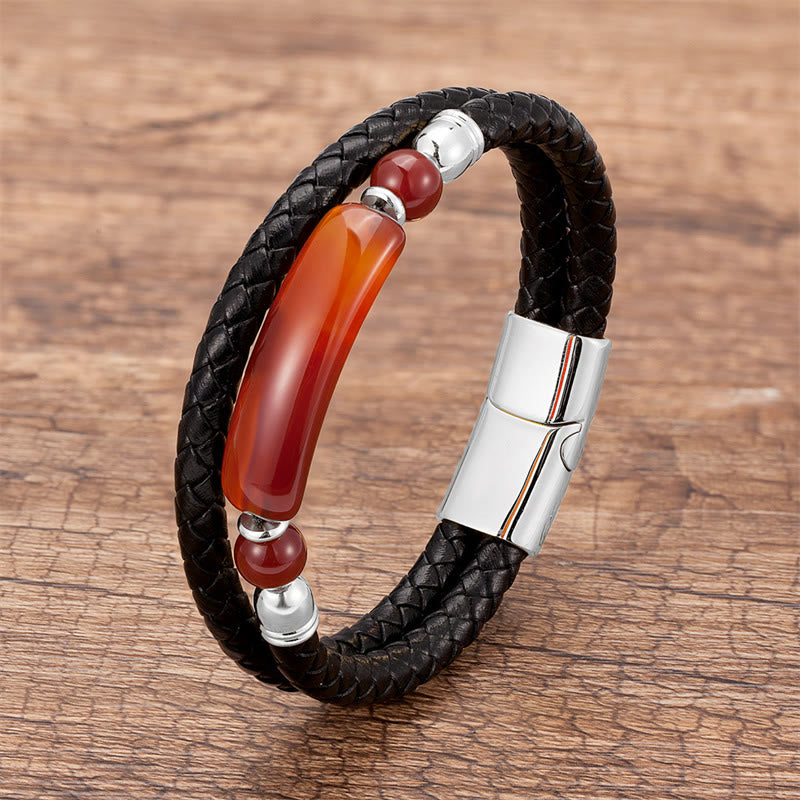 Nimara Ritual Green Aventurine Tiger Eye Green Agate Black Onyx Hematite Stone Luck Leather Magnetic Buckle Bracelet