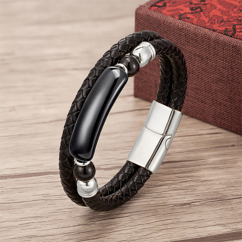 Nimara Ritual Green Aventurine Tiger Eye Green Agate Black Onyx Hematite Stone Luck Leather Magnetic Buckle Bracelet