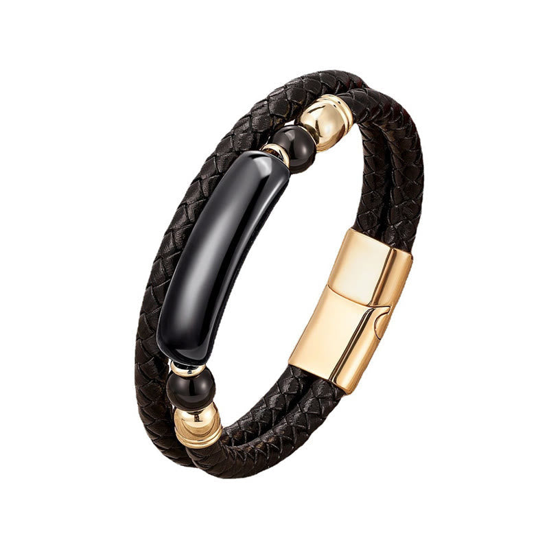 Nimara Ritual Green Aventurine Tiger Eye Green Agate Black Onyx Hematite Stone Luck Leather Magnetic Buckle Bracelet