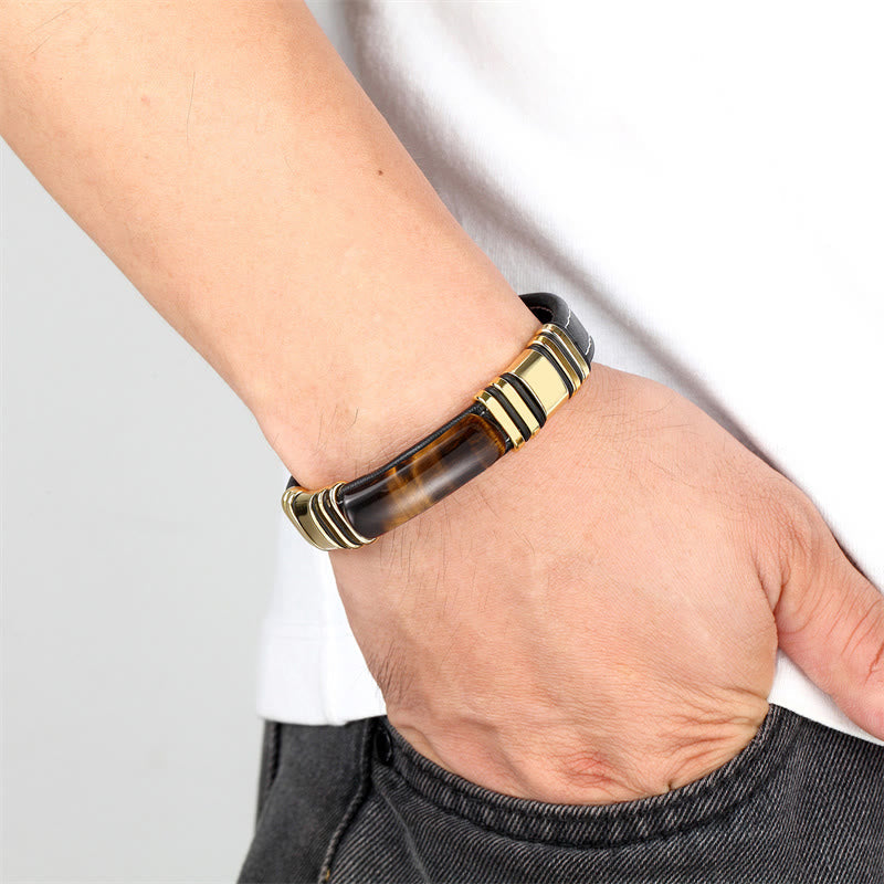 Nimara Ritual Tiger Eye Stone Clear Thinking Leather Buckle Bracelet