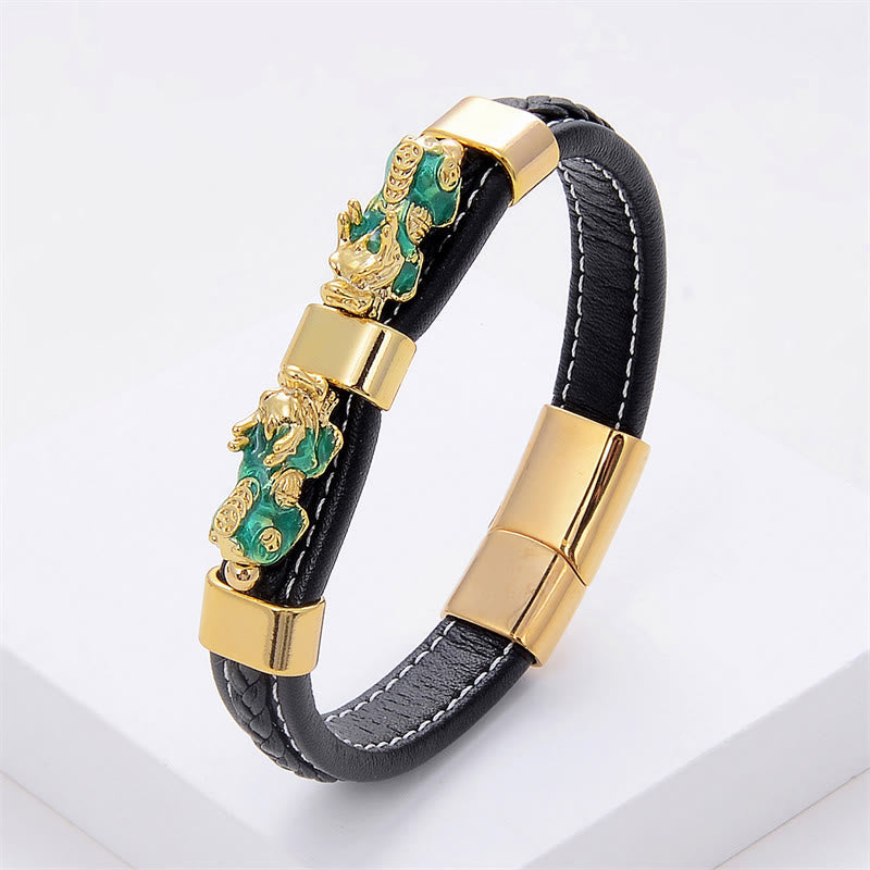 Nimara Ritual Double PiXiu Wealth Luck Leather Magnetic Buckle Bracelet