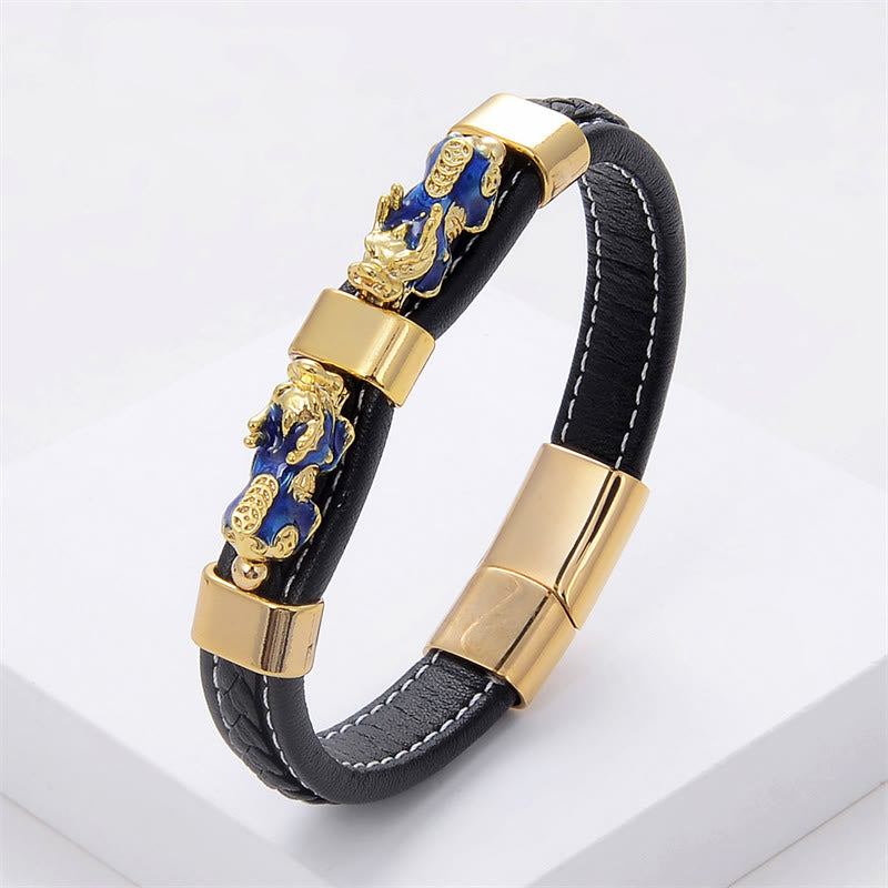 Nimara Ritual Double PiXiu Wealth Luck Leather Magnetic Buckle Bracelet