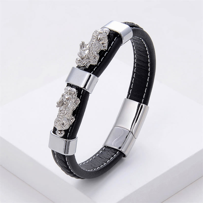 Nimara Ritual Double PiXiu Wealth Luck Leather Magnetic Buckle Bracelet