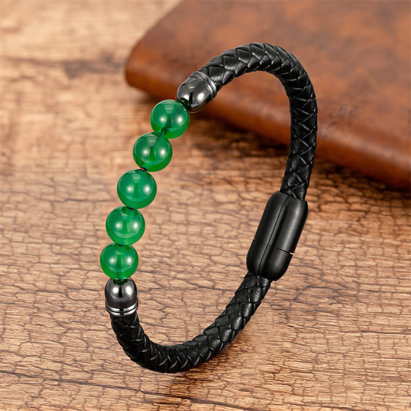 Nimara Ritual Blue Agate Tiger Eye Lava Rock Black Onyx Lazurite Bead Protection Leather Bracelet