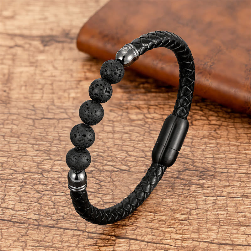 Nimara Ritual Blue Agate Tiger Eye Lava Rock Black Onyx Lazurite Bead Protection Leather Bracelet