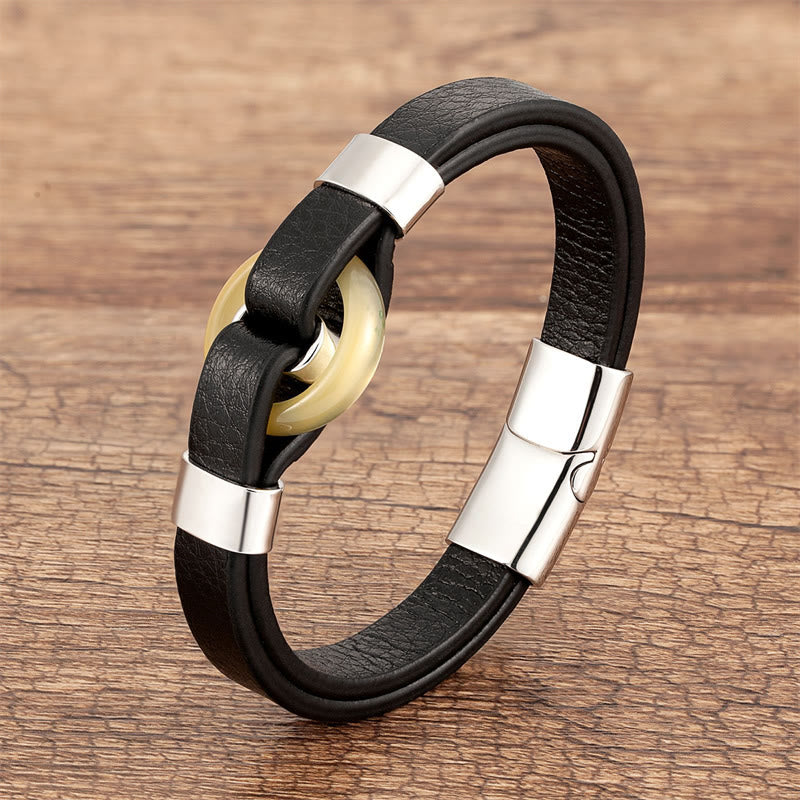 Nimara Ritual Round Green Aventurine Black Onyx Hematite Agate Rose Quartz Stone Balance Leather Magnetic Buckle Bracelet