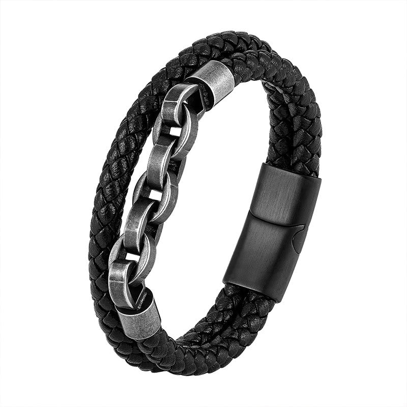 Nimara Ritual Chain Design Titanium Steel Balance Leather Braided Buckle Bracelet