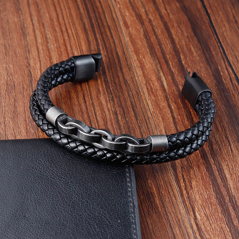 Nimara Ritual Chain Design Titanium Steel Balance Leather Braided Buckle Bracelet