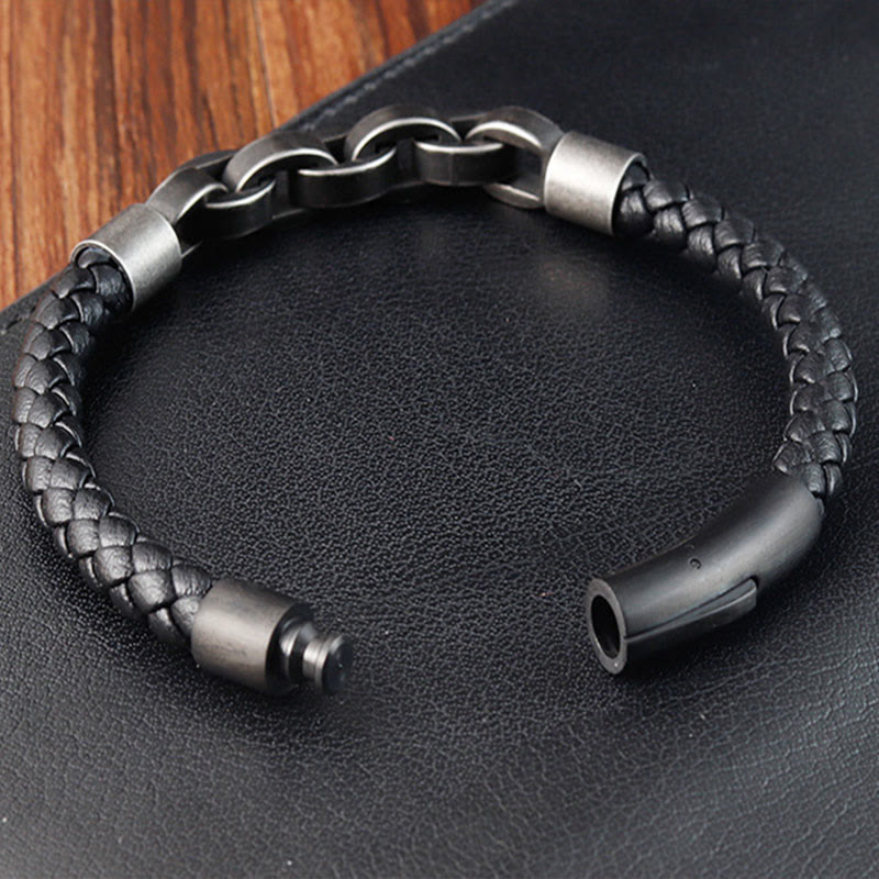 Nimara Ritual Chain Design Titanium Steel Balance Leather Braided Buckle Bracelet