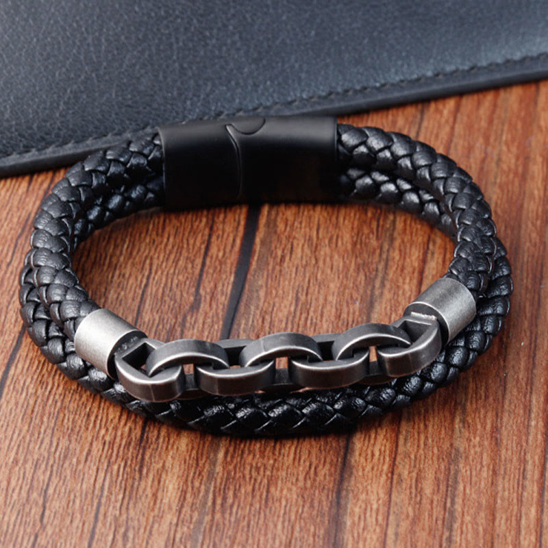 Nimara Ritual Chain Design Titanium Steel Balance Leather Braided Buckle Bracelet