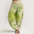 Nimara Ritual Cotton Green Leaves Branches Women's Elastic Waist Harem Pants