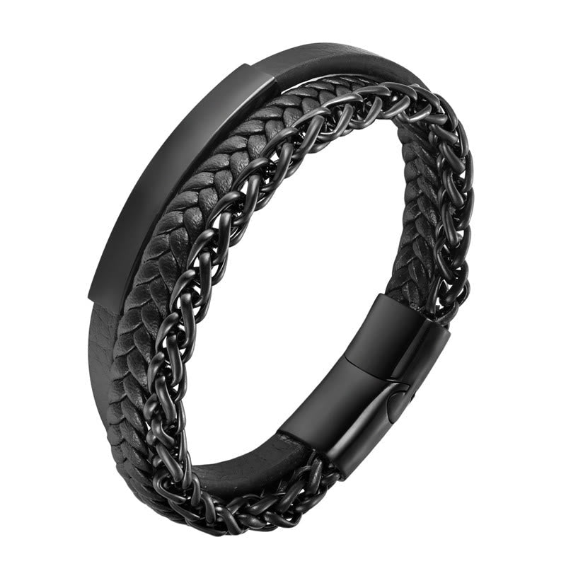 Nimara Ritual Multi-layered Titanium Steel Calm Leather Buckle Bracelet