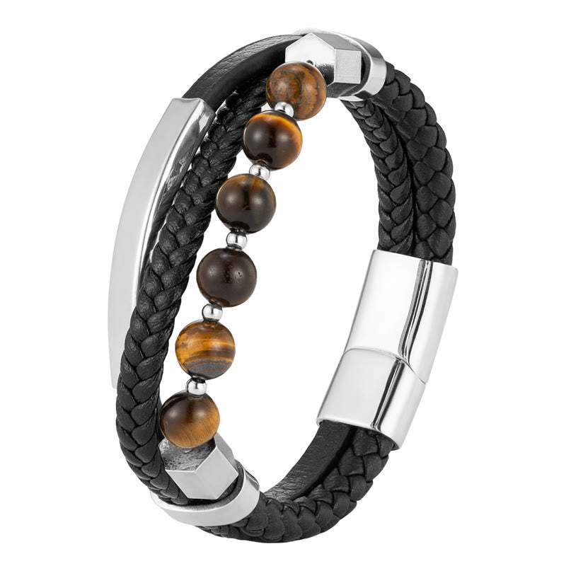 Nimara Ritual Tiger Eye Bead Multi-layered Grounding Leather Buckle Bracelet