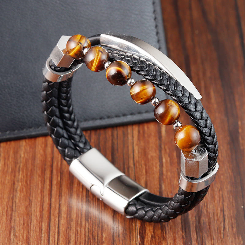 Nimara Ritual Tiger Eye Bead Multi-layered Grounding Leather Buckle Bracelet