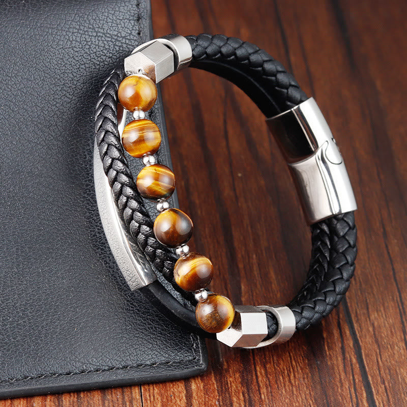 Nimara Ritual Tiger Eye Bead Multi-layered Grounding Leather Buckle Bracelet