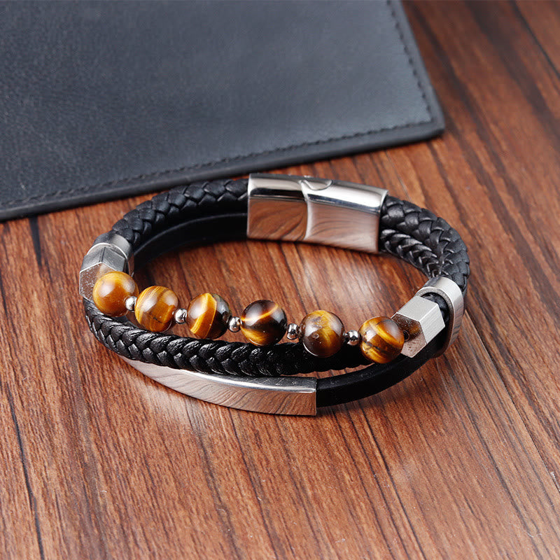 Nimara Ritual Tiger Eye Bead Multi-layered Grounding Leather Buckle Bracelet