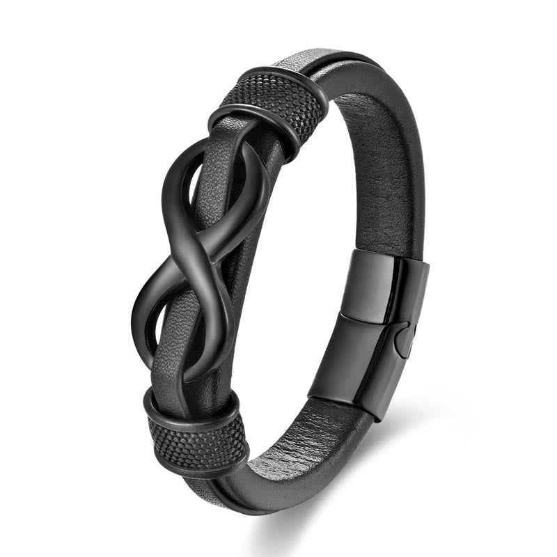 Nimara Ritual Endless Knot Infinity Symbol Design Titanium Steel Balance Leather Buckle Bracelet