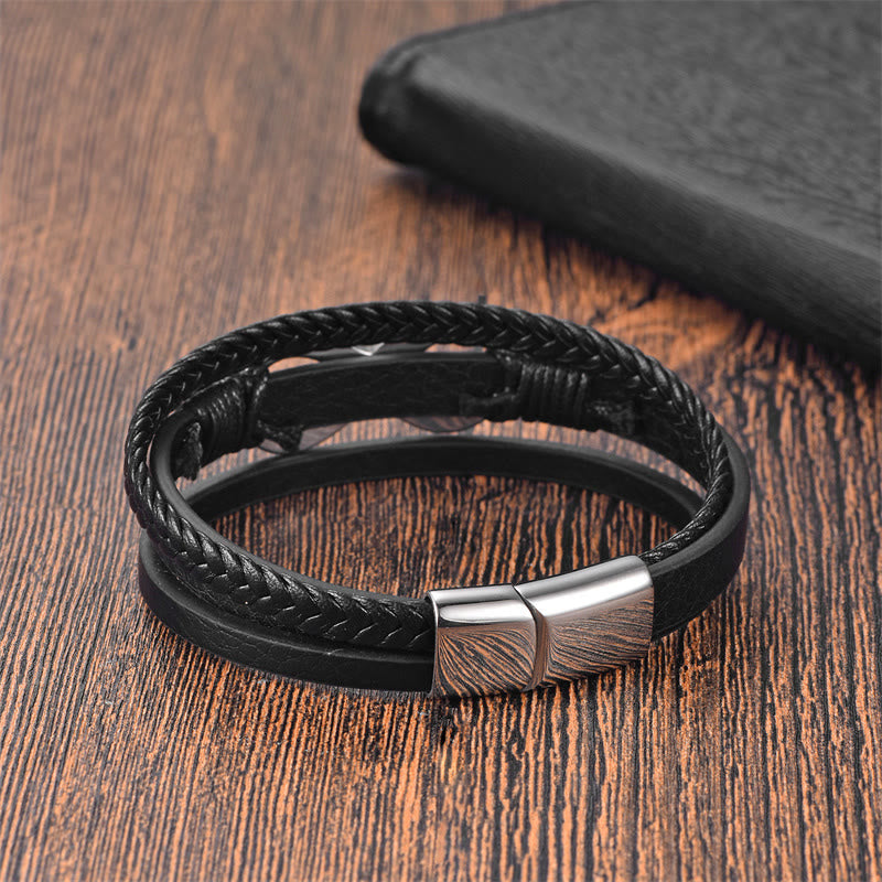 Nimara Ritual Eternal Endless Knot Infinity Symbol Titanium Steel Calm Leather Buckle Bracelet