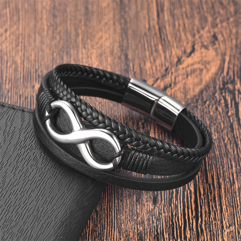Nimara Ritual Eternal Endless Knot Infinity Symbol Titanium Steel Calm Leather Buckle Bracelet