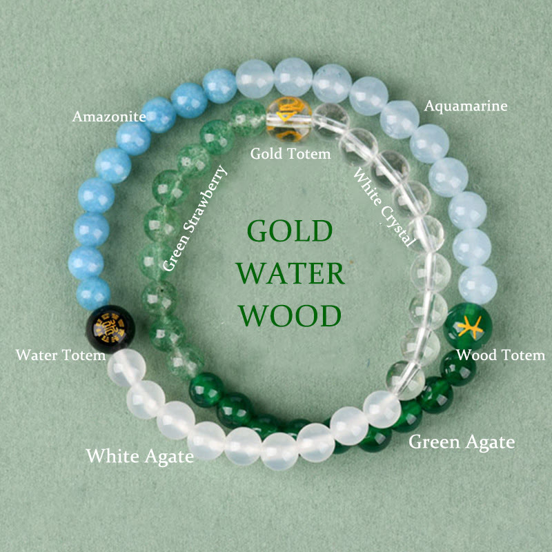 Nimara Ritual Five Elements Various Crystal Agate Strawberry Quartz Wisdom Bracelet