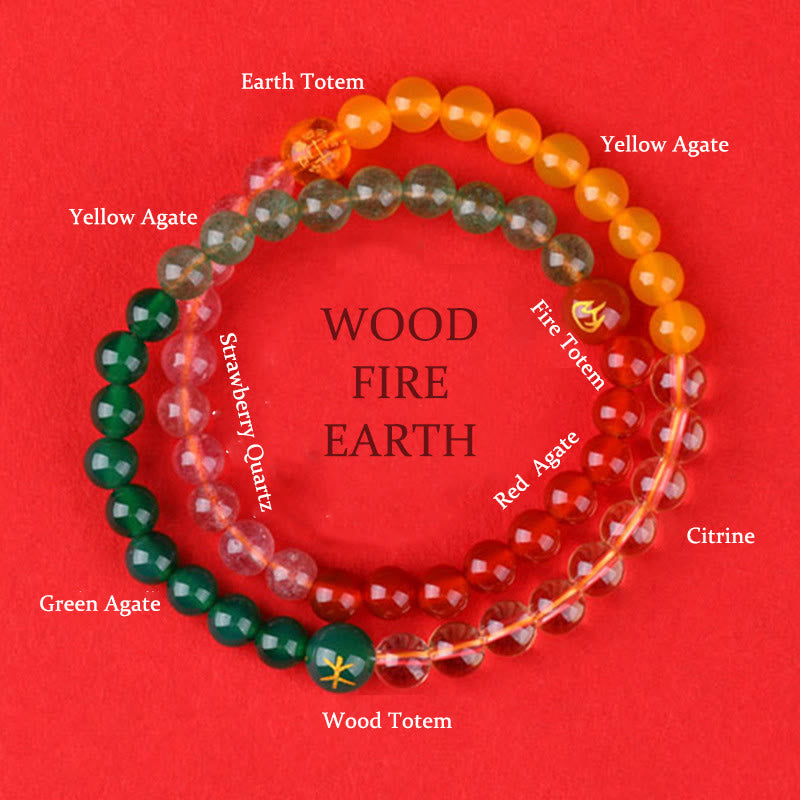 Nimara Ritual Five Elements Various Crystal Agate Strawberry Quartz Wisdom Bracelet