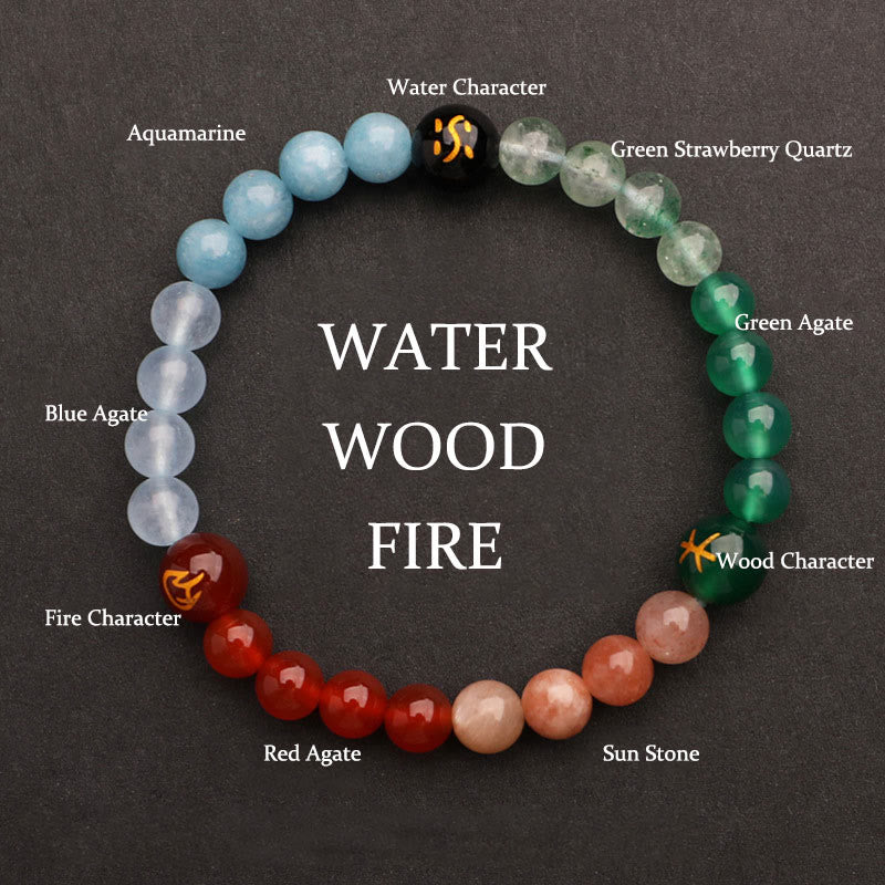 Nimara Ritual Five Elements Various Agate Crystal Sun Stone Wisdom Bracelet