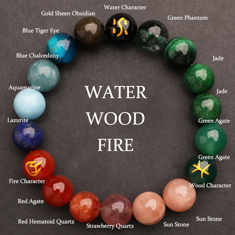 Nimara Ritual Five Elements Various Agate Crystal Sun Stone Wisdom Bracelet