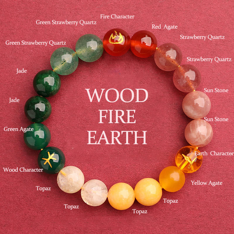 Nimara Ritual Five Elements Various Agate Crystal Sun Stone Wisdom Bracelet