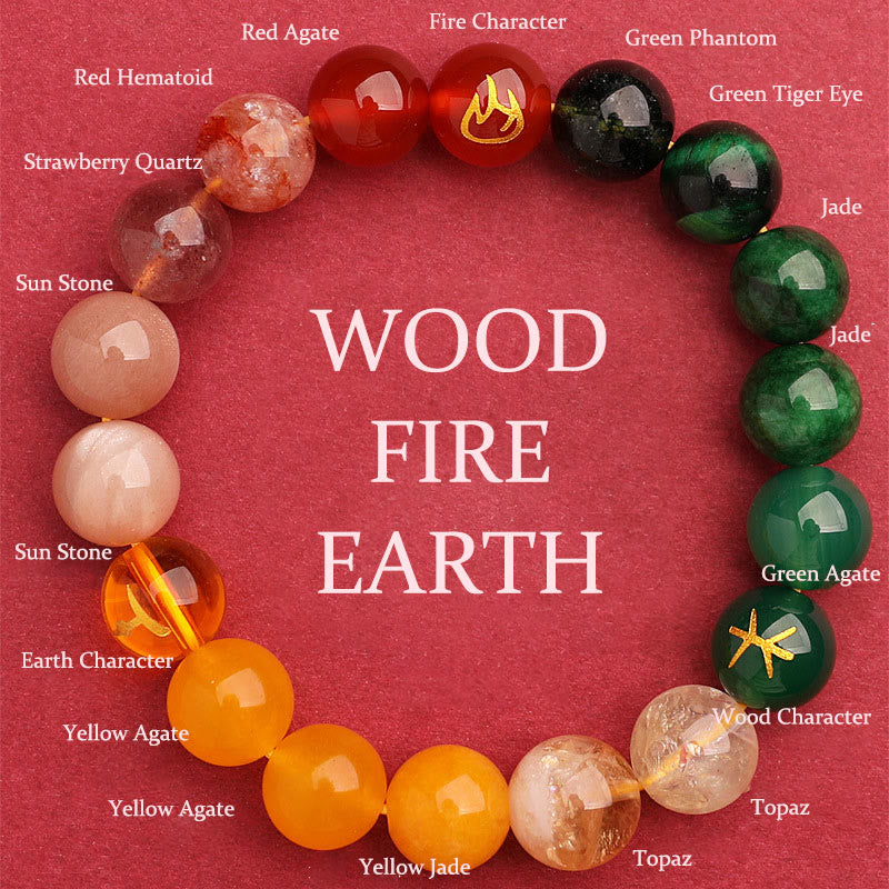 Nimara Ritual Five Elements Various Agate Crystal Sun Stone Wisdom Bracelet