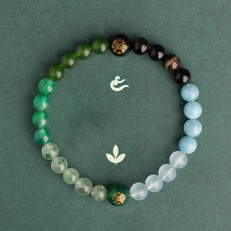 Nimara Ritual Five Elements Various Agate Crystal Black Onyx Green Chalcedony Aquamarine Wisdom Bracelet