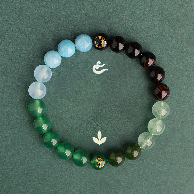 Nimara Ritual Five Elements Various Agate Crystal Black Onyx Green Chalcedony Aquamarine Wisdom Bracelet