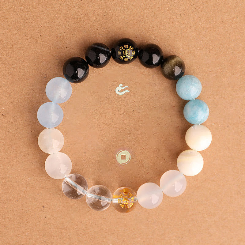 Nimara Ritual Five Elements Various Agate Crystal Black Onyx Green Chalcedony Aquamarine Wisdom Bracelet