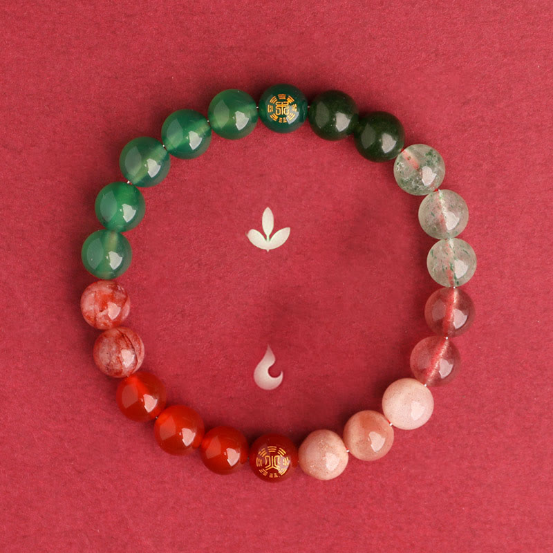 Nimara Ritual Five Elements Various Agate Crystal Black Onyx Green Chalcedony Aquamarine Wisdom Bracelet