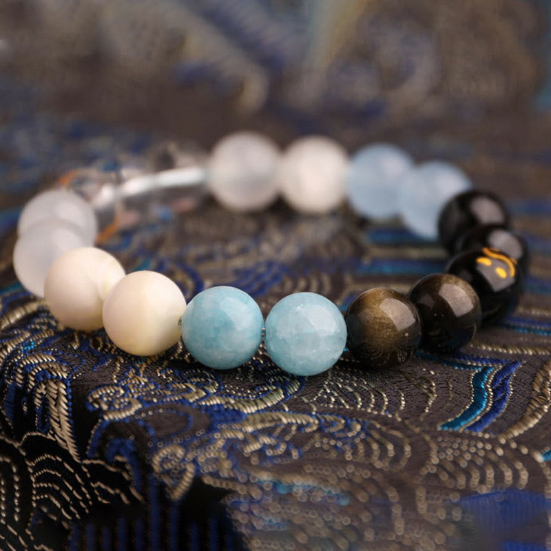 Nimara Ritual Five Elements Various Agate Crystal Black Onyx Green Chalcedony Aquamarine Wisdom Bracelet