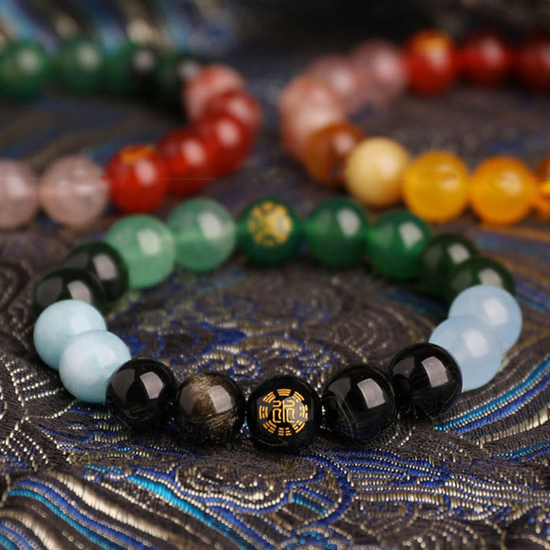 Nimara Ritual Five Elements Various Agate Crystal Black Onyx Green Chalcedony Aquamarine Wisdom Bracelet