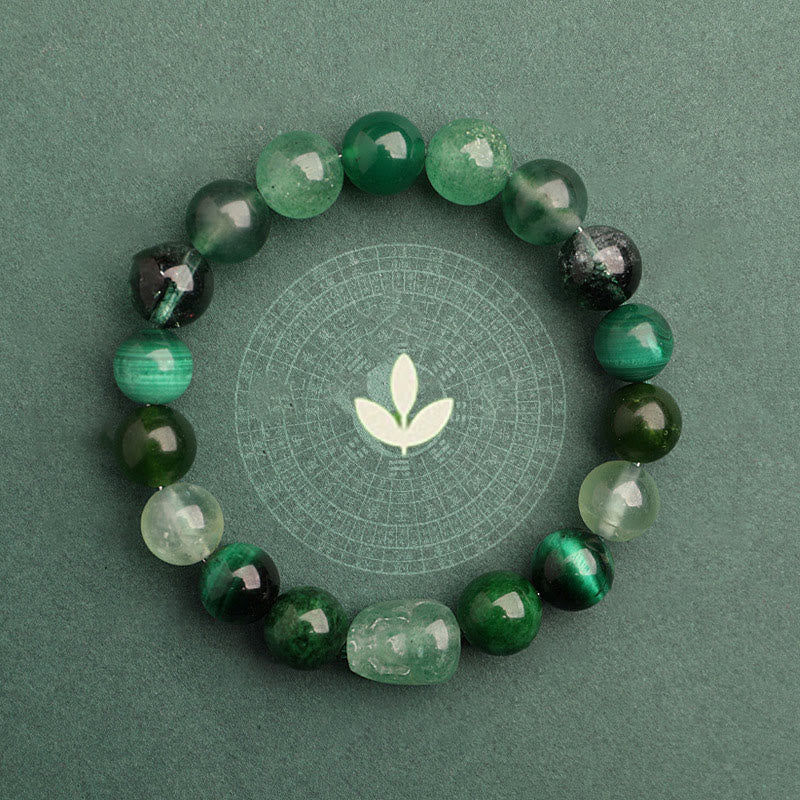 Nimara Ritual Five Elements Various Agate Crystal Green Strawberry Quartz Moss Agate Green Phantom Luck Bracelet