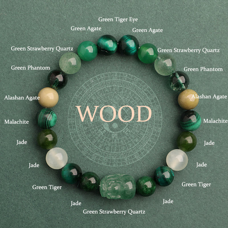 Nimara Ritual Five Elements Various Agate Crystal Green Strawberry Quartz Moss Agate Green Phantom Luck Bracelet