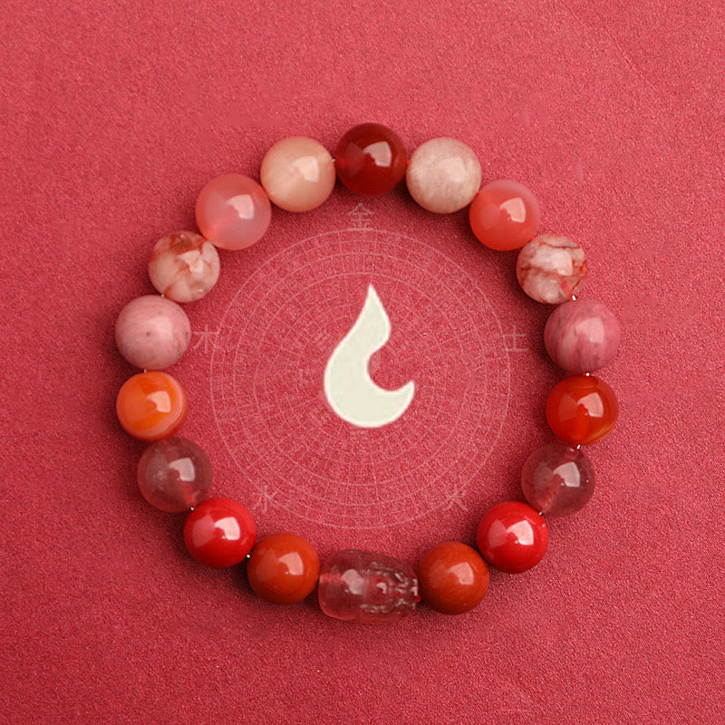 Nimara Ritual Five Elements Various Agate Crystal Green Strawberry Quartz Moss Agate Green Phantom Luck Bracelet