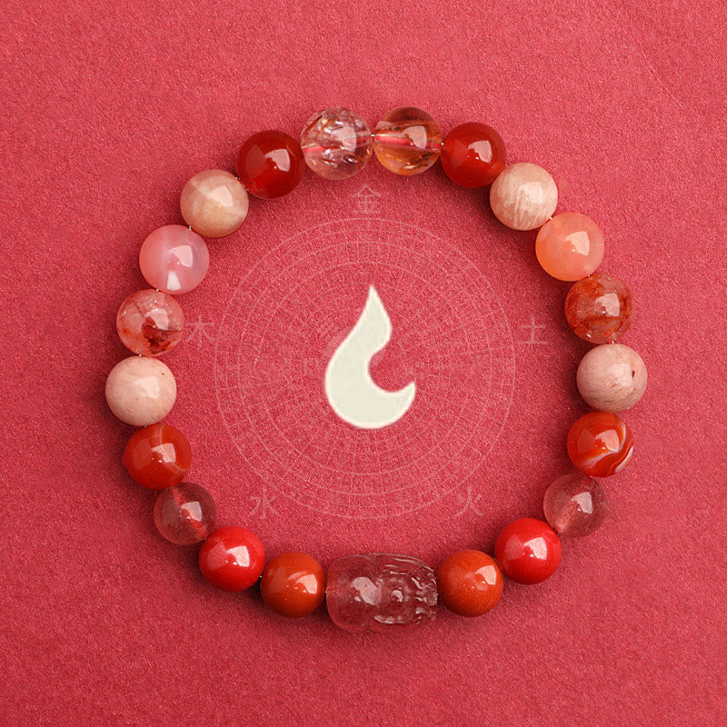 Nimara Ritual Five Elements Various Agate Crystal Green Strawberry Quartz Moss Agate Green Phantom Luck Bracelet