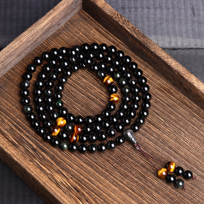 Nimara Ritual 108 Mala Beads Black Obsidian lce Obsidian Fulfilment Bracelet