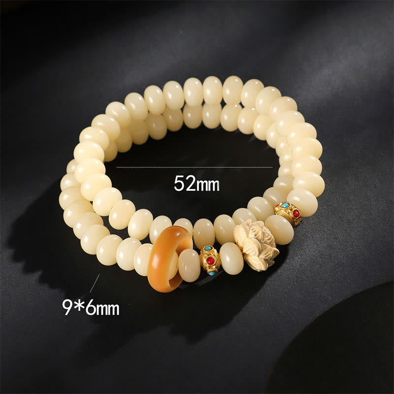 Nimara Ritual Bodhi Seed Peach Wood Lotus Wealth Double Wrap Bracelet