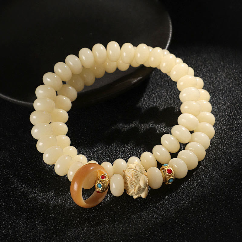 Nimara Ritual Bodhi Seed Peach Wood Lotus Wealth Double Wrap Bracelet