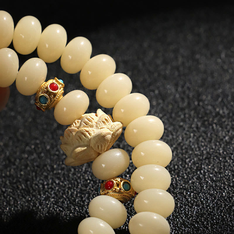 Nimara Ritual Bodhi Seed Peach Wood Lotus Wealth Double Wrap Bracelet