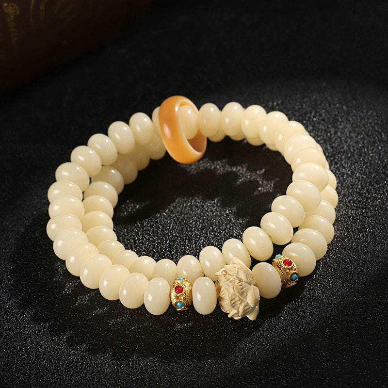 Nimara Ritual Bodhi Seed Peach Wood Lotus Wealth Double Wrap Bracelet