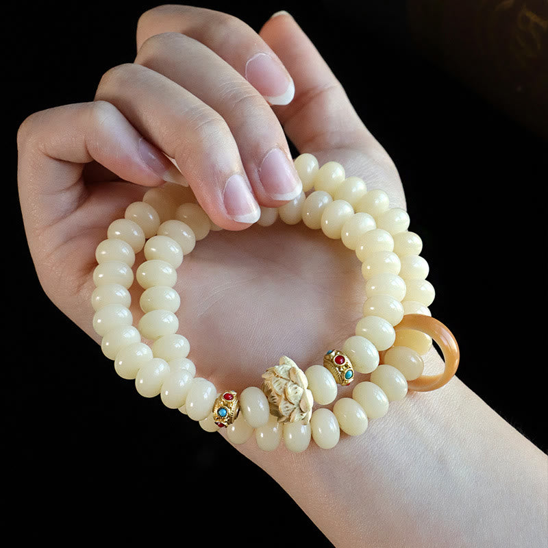 Nimara Ritual Bodhi Seed Peach Wood Lotus Wealth Double Wrap Bracelet