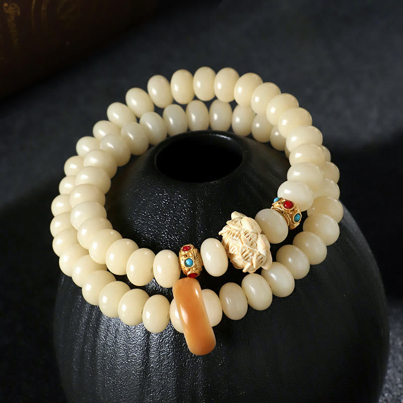 Nimara Ritual Bodhi Seed Peach Wood Lotus Wealth Double Wrap Bracelet